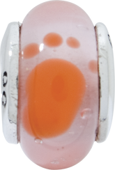 Sterling Silver Kids Glass Bead with Polished Orange Foot Design